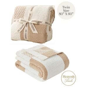 Snuggle Sac Throw Blanket Twin 80x60 Cream Tan Checkered Fuzzy Soft CozyNWT